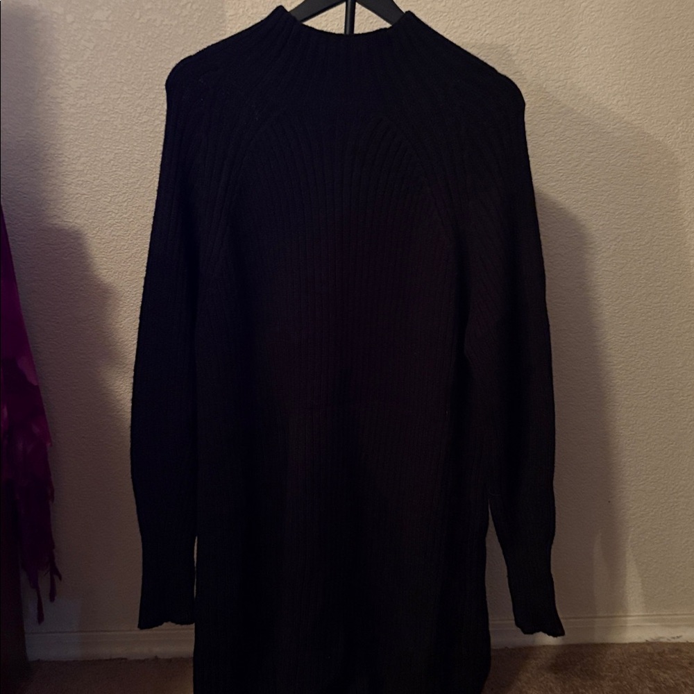 Womens Black Ribbed Sweaterdress